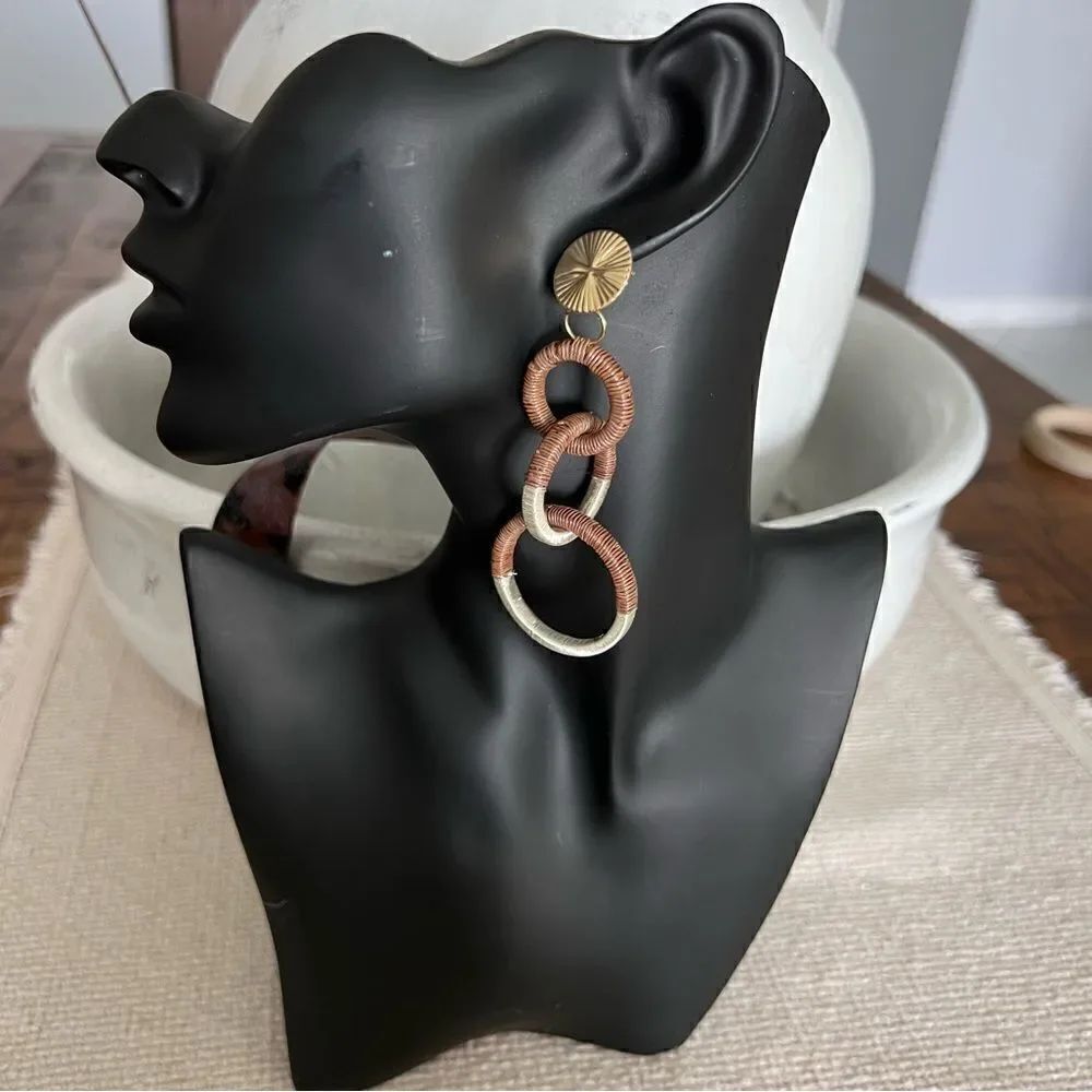 Silk Metallic Cord Mix Triple Tiered Hoop Hand Made Earrings